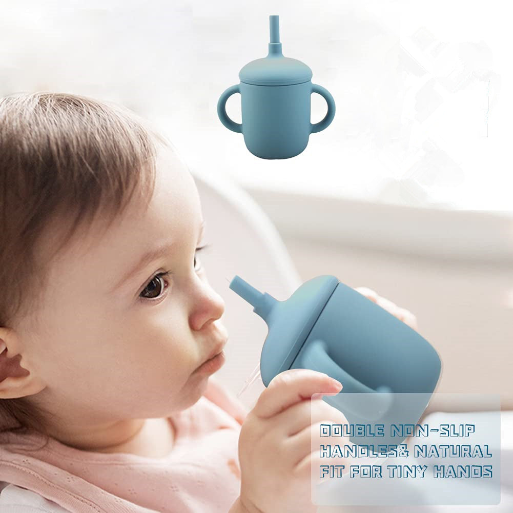 Silicone Baby Feeding Cup Straw Water Bottle Sippy Cup